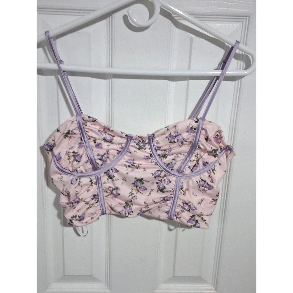 Y2k Babydoll Papaya Corset Women size Small Floral Cropped Fairygrunge Indie Top - Picture 7 of 12